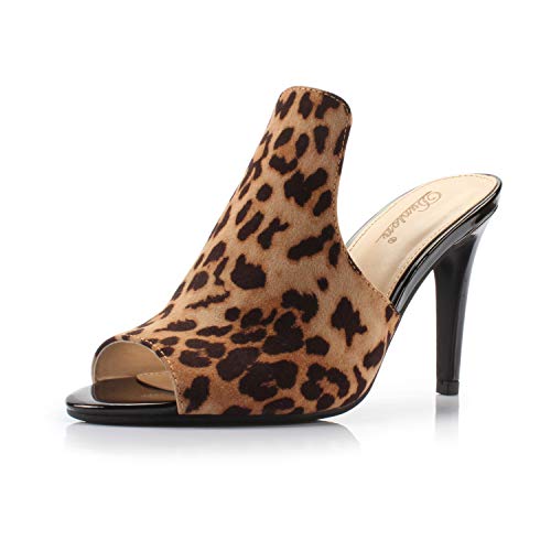 Dunion Women's Brody Comfortable Peep Toe Stiletto High Heel Dress Slip On Mules,Leopard Fabric,6.5 M Us #TOP21