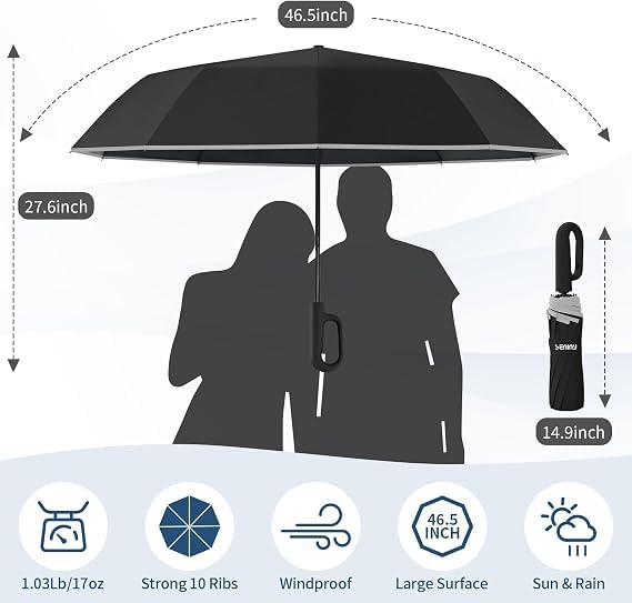 Image of Seniny Windproof Travel Umbrella, Automatic Umbrellas for Rain, Portable & Compact Umbrellas for Backpack, Strong UV for Protection, Folding Small Sun Umbrella for Car, Walking, Coral Pink, 38 inches