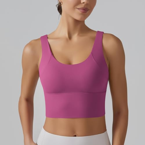 Image of ABOCIW Longline Sports Bra for Women V Back Wireless Padded Medium Support Yoga Bra Workout Crop Tank Tops