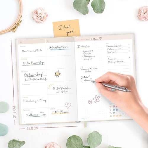 paper&you® Work & Life Wochenplaner ohne Datum A5 Soft Flower undatierter Kalender zur Achtsamkeit & Selbstorganisation, Planer undatiert, Dankbarkeitstagebuch - nachhaltig & klimafreundlich