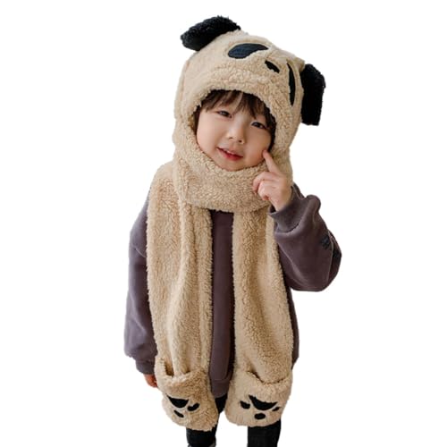Image of Kids Winter Hat Gloves Scarf Set,Cute Panda Hat with Movable Ears Thick Warm Hood Cap for Girls Boys 4-10 Years Old