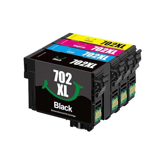 702XL 702 Ink Cartridges Combo Pack Replacement for Epson 702 702XL T702XL Ink Cartridges High Yield to Use with Epson Workforce Pro WF-3720 WF-3730 WF-3733 Printer(1 Black 1 Cyan 1 Magenta 1 Yellow)