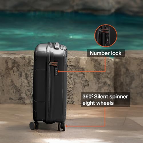 Image of Nasher Miles Coorg Hard-Sided Polypropylene Cabin Luggage 20 inch | 55cm | 8 Wheels Small Trolley Bag for Travel | Suitcase (Black)