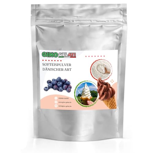 Gino Gelati Dänisches Softeis Pulver, fruchtiger Geschmack, verschiedene Geschmacksvarianten, schnell und einfach Zubereitet, Made in Germany, Eis selber machen (1 Kg, Heidelbeere)
