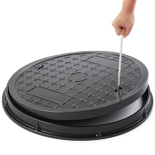 Zonon 24 x 1.57 Inch Round Manhole Cover and Frame Steel Bar Reinforced Non-Slip Replacement Top Cover Texture for Septic Tank Lid Sewer Basin & Yard Access Includes Lifting Hook