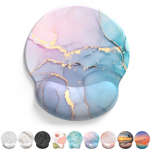 Image of eulps Mouse Pad with Wrist Rest, Comfortable Computer Mousepad with Gel Wrist Support Smooth Surface and Non-Slip PU Base for Pain Relief, Laptop, Office & Home (Cyan Pink Marble)