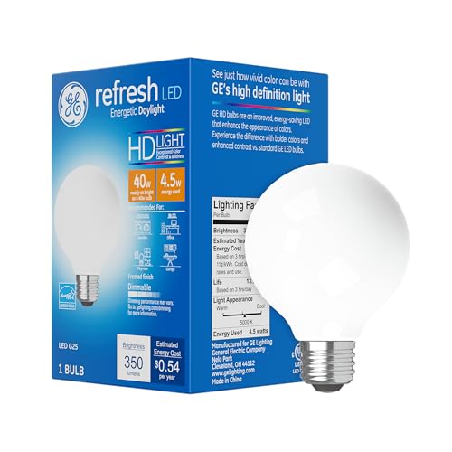 GE Refresh LED G25 Globe Light Bulb, Daylight Frosted, 40W, 1PK