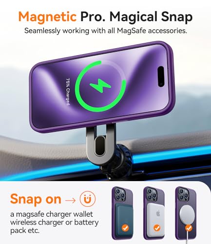 Image of CANSHN Magnetic Compatible with iPhone 15 Pro Max Case [Translucent Matte] [Compatible with Magsafe] Slim Thin Shockproof Protective Bumper Cover Phone Case 6.7 Inch - Deep Purple
