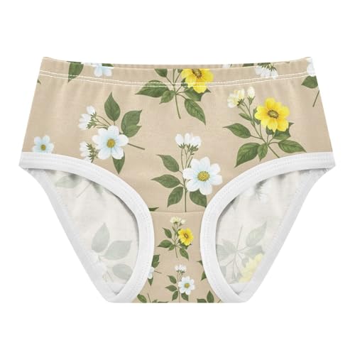 Kids Underwear Girls, White Floral Yellow Toddler Girl Panties, Cotton Girls Underwear, 2T–8 Years