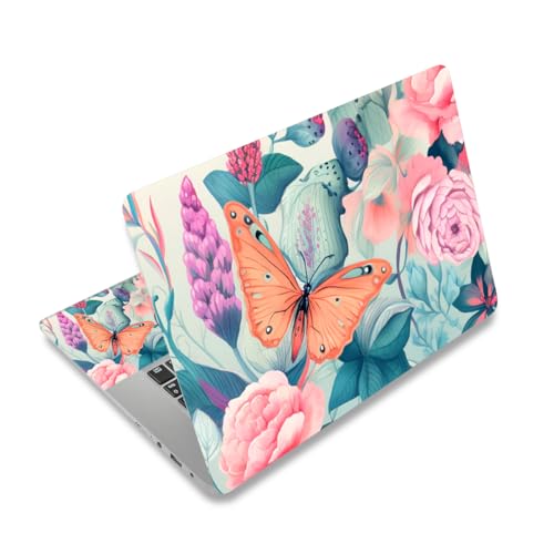 Laptop Stickers Decal,12 13 14 15 15.6 inches Netbook Laptop Skin Sticker Reusable Protector Cover Case for Toshiba Hp Samsung Dell Apple Acer Leonovo Sony Asus Laptop Notebook (Butterflies & Roses)