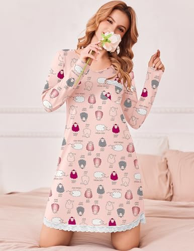 Ekouaer Womens Junior's Sleepshirt Tee Cotton Nightgown Nightshirt - image 4