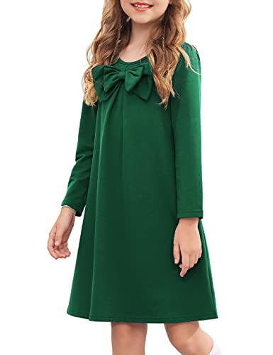 Arshiner Girls Dress Long Sleeve Solid Tunic Dress for Girls with Big Bow Tie