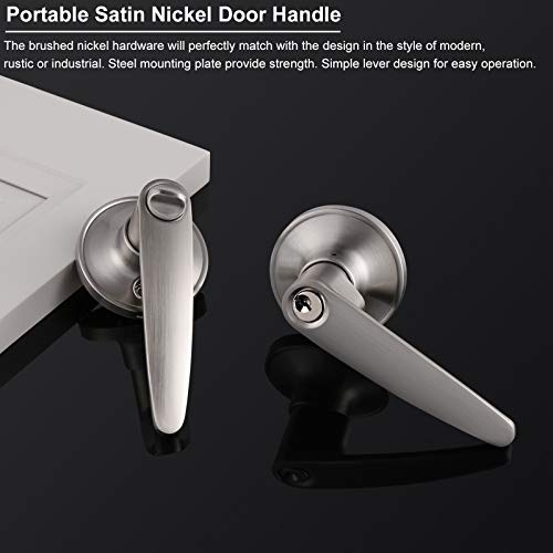 Knobonly Universal Straight Door Lock Levers, Satin Nickel Finish Entry Door Handle Set Keyed Alike Door Lockset, Right/Left Handed, Combo Pack Of 2 #TOP2