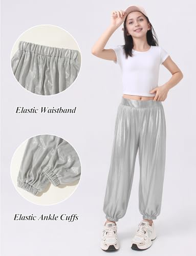 SEAUR Mädchen Metallische Hose Hip Hop Tanzhose Glänzende Jogginghose Kinder Streetwear Tanz Party Festival - 160(EU 152-158)