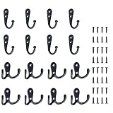 Bligo 16 Pack Black Coat Hooks - 8 Double Hooks and 8 Single Hooks for Hanging Towel Hat Bag, Heavy