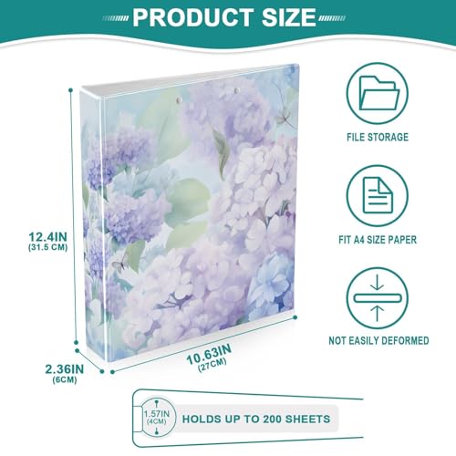 Image of Purple Hydrangea Flower Butterfly 3 Ring Binder with 2 Interior Pockets 1.5 inch Binders 3 Ring Heavy Duty Fit 8.5 inch x 11 inch Letter Size for Office School, 2 Pack
