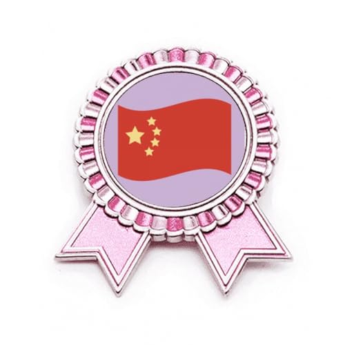Broche rose drapeau chinois étoiles dorées en métal de finition premium