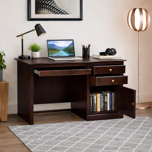 Image of SONA ART & CRAFTS Carmel Lite Solid Sheesham Wooden Study Table for Students Desk with 2 Drawers & 1 Cabinets Study Desk Table Office Table for Work from Home Writing Office (Walnut Finish)