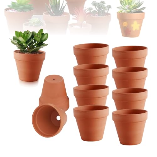 SKIKHN Petits Pots en Terre Cuite,12 Pièces 7 X 6 cm Mini Pots de Fleurs en Terre Cuite,Pot de Fleur Terre Cuite avec Trou de Drainage,Réutilisable Pot Terre...