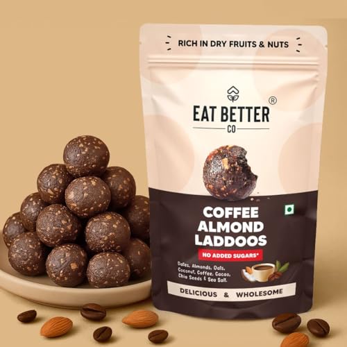 Image of EAT BETTER CO - Coffee & Almond Sugar-Free Laddoos | Energy-Bar Replacement | 95% Dry-Fruits | High Protein & Instant Energy, Pack Of 60 - Healthy Chocolate No Added Sugar, 200 Gram