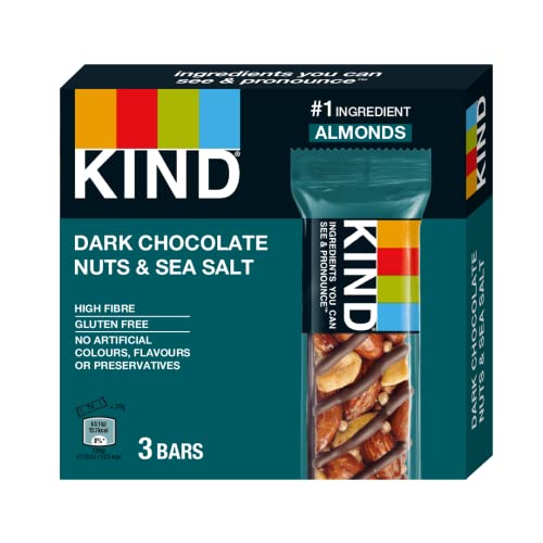 KIND Bars, Gluten Free Snack Bars, Dark Chocolate Nuts & Sea Salt, High Fibre, Healthy Snack, No Artificial Colours, Flavours or Preservatives, Multipack 3 x 30g - Image 3