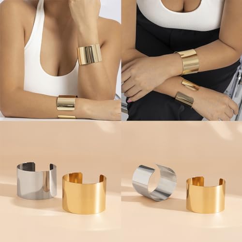 3PCS Chunky Gold Cuff Bracelets for Women Gold Statement Bangle Bracelets Set Arm Cuff Upper Arm Punk Jewelry3