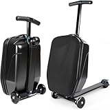 GDLHY Scooter Suitcase Carry On Hardshell Ride On Suitcase Scooter for Kids Age 4-15, Multifunctional Ride On Lightweight Kids Luggage with Wheels(Black)