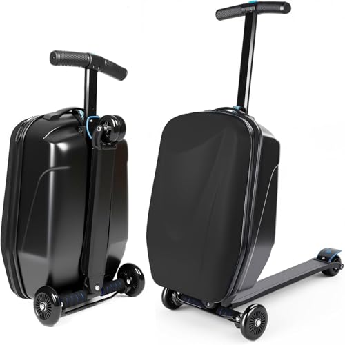 GDLHY Scooter Suitcase Carry On Hardshell Ride On Suitcase Scooter for Kids Age 4-15, Multifunctional Ride On Lightweight Kids Luggage with Wheels(Black)