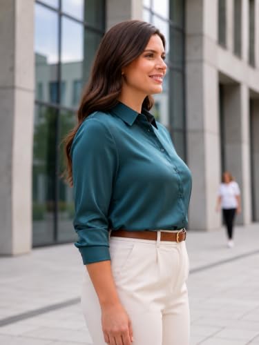 Image of Style Quotient Women Olive Satin Regular Formal Shirt