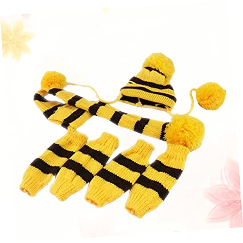 Set de bufanda y gorro tejido para perros XS amarillo y marrón miniatura 6