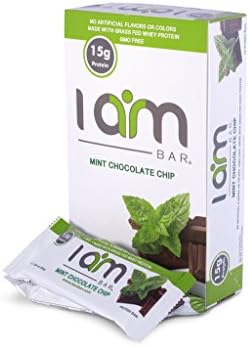 I AM BAR - Mint Chocolate Chip Protein Bar - Grass Fed Whey Protein, Non-GMO, Soy Free, No Artificial Flavors, Sweeteners, or Colors, Low Carb Protein Bar - (1.94oz Bars, 12 Bars per Box)
