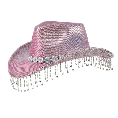 Chapeau de cowboy pour comédien et scène avec de longs pompons en cristal brillants