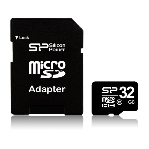 Silicon Power 32GB MicroSDHC Class 10 �������[�J�[�h SD�A�_�v�^�[�t�� (SP032GBSTH010V10-SP)