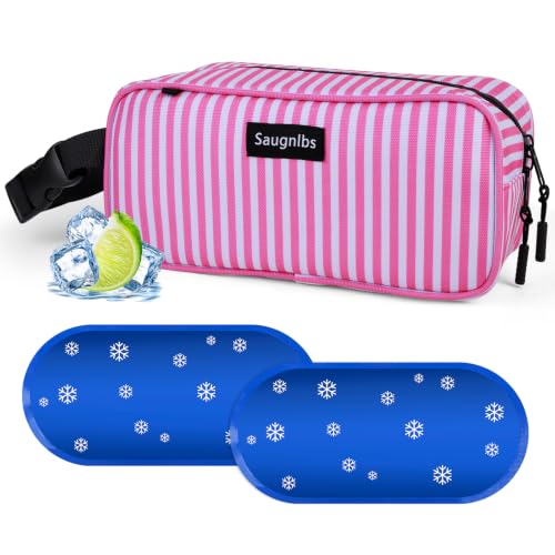 Saugnlbs Small Cooler Bag,Mini Cooler Bag with Ice Packs,Insulated Lunch Bag with Handle Buckle,Freezable Lunch Bag for Travel/Work/School/Outdoors, 10“ x 4.5”x 5”,Stripes