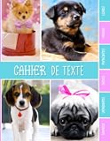 CAHIER DE TEXTE: Chiens Chiots mignons relax animaux avec coloriages - Réglure Séyes pour garcon fille en primaire cp ce1 ce2 cm1 cm2 collège | Noter ... pour une année scolaire réussie