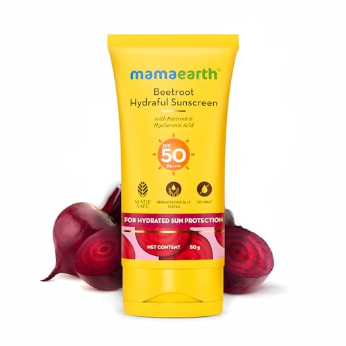 Mamaearth Beetroot Hydraful SPF 50 Sunscreen with PA++++ | Gives Natural Pink Glow with Sun Protection | Deeply Hydrates with Hyaluronic Acid | 1.76 Oz/50g