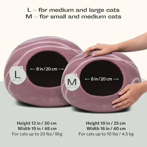 Image of MEOWFIA Cat Cave - Premium Felt Cat Bed Enclosure for Indoor Cats, Handmade Merino Wool (Rose Gold, Large)
