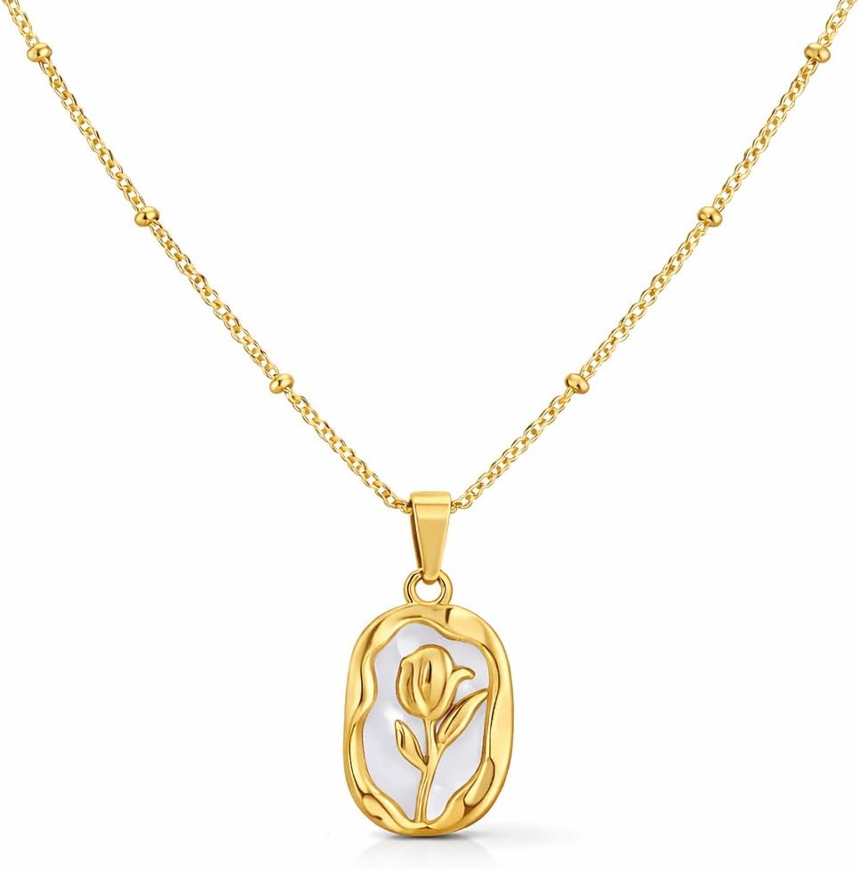 Pendant Snake Chain Necklace for Women gold trendy necklace for womens Dainty Cute Jewellery Minimalist Tarnish-Free Daily Wear Gift for Her Dainty Cute Jewelry gold trendy necklace (Gold Tulip)