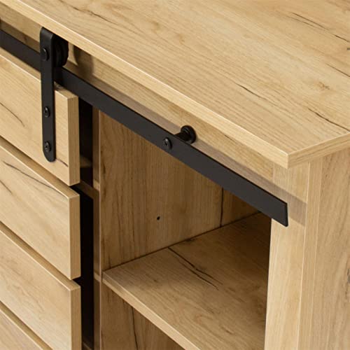 Holaki Side Cabinet,Sideboard Buffet Storage Cabinet,Modern Farmhouse Cabinet With Sliding Barn Door&Interior Shelve,Accent Cabinet,Stable Metal Frame,Suit For Living Room,Hallway,Kitchen (Light Brown #TOP4