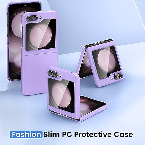 Image of Ruky for Samsung Galaxy Z Flip 5 Slim Case with Screen Protector, Purple | Hard PC Shockproof Protective Cover, Support Wireless Charging Girls Women Full Body Covers for Samsung Z Flip 5, Purple