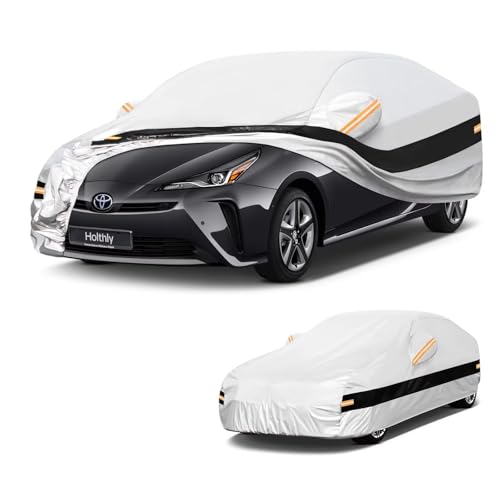 Holthly 10 Layers Car Cover Custom Fit for Toyota Prius (2011-2026), Waterproof All Weather for Automobiles, Outdoor Full Cover Sun Dust Rain Protection with Cotton. Silver