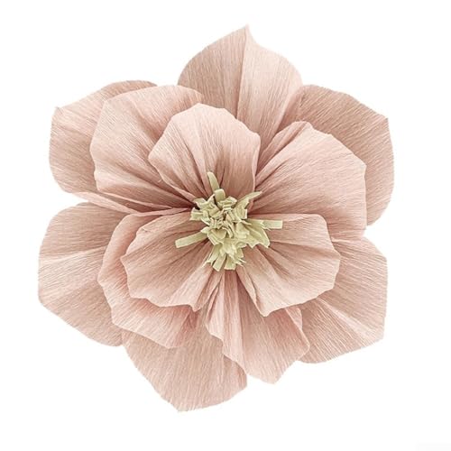 Volakebeing Fleurs en papier tridimensionnelles pour décorations festives, fond de fleur plissé en rouge vin et rose clair, réutilisable pour mariage et fête (rose clair, 25 cm)