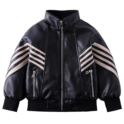 Boys Faux Leather Biker Jacket Motorcycle Bomber Style Jacket with Zip Closure for Kids Ages 3-14