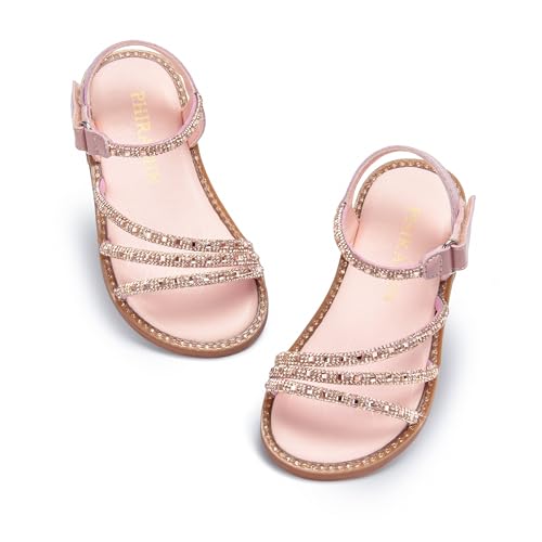 Image of PHIRAMIN Toddler Girl Sandals - Flower Girl Dress Shoes Open Toe Little Kid Flats