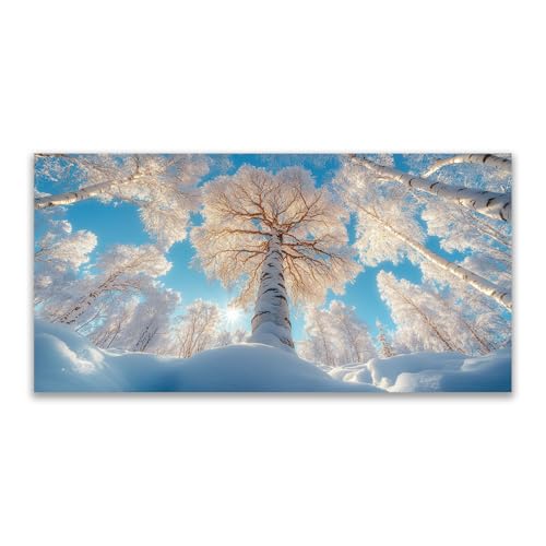Impression sur toile XXL tableaux hiver forêt vintage bleu 50x100cm