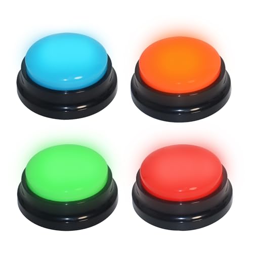 Set of 4 Answer Buzzers, Game Buzzers with Lights and Sound for Trivia Games, Classroom, Family Feud Jeopardy Buzzer, Got Talent, Party Contest Toys, Participation Tools Boys Girls Birthday Gifts