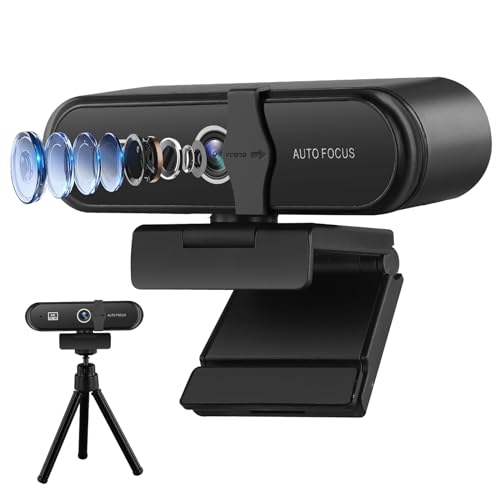 4K Webcam with Microphone, 110° Wide Angle, Tripod