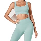 JN JANPRINT Workout-Outfits für Frauen 2-Teiliges Set,Nahtlos Yoga-Outfits Hohe Taille Leggings+Sport-BH Damen Trainingsanzüge Set(Blau,S)