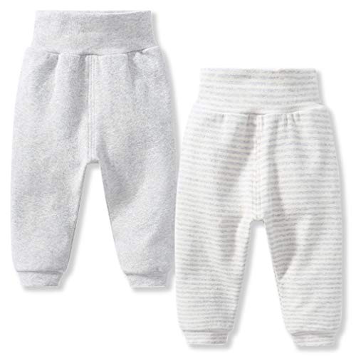 Baby Boys Girls Jogger Pants 2T Cotton Pants Baby High Waist Fit Knit Sweatpants 2 Pack Sets Grey 18M-2T
