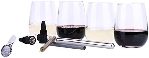 Bella Wine Accessories Sets- Wine Enthusiast Gifts Pack of 10-4 Wine Glasses, 2 Stainless Steel Wine Chiller, 2 Wine Marker and 2 Wine Stopper. This Wine Drinker Gifts Are Perfect for Any Wine Lover